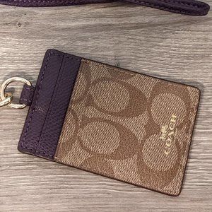 SOLD Coach lanyard in brown/tan monogram canvas print and gold hardware